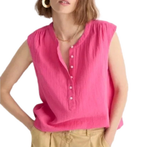 J. Crew Cora Soft Gauze Sleeveless Button-Front Top – Medium